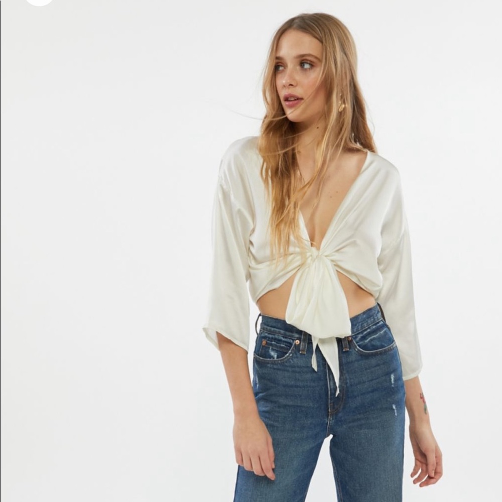 Satin Tie-Front Crop Top